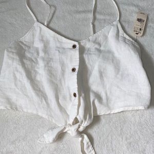 NEW Garage white tie front button up crop top XS